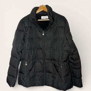Calvin Klein Down Jacket Womens Large Black Puffer Zip Pockets Mid Length Warm